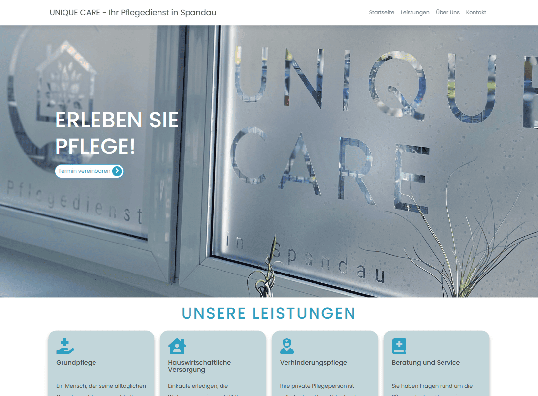 Webdesign Pflege Unique Care alte Version