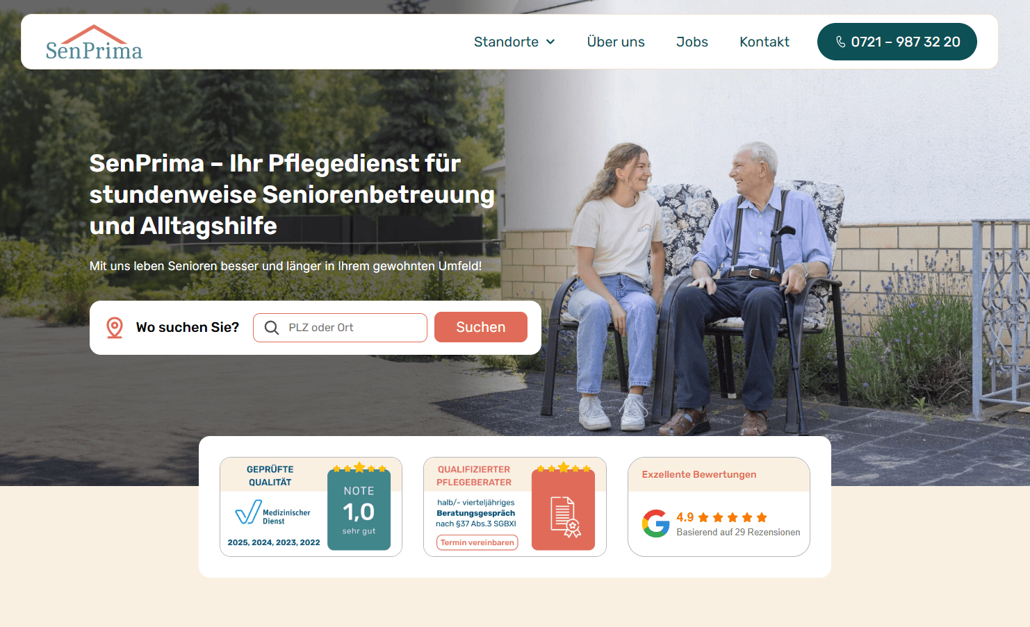 Webdesign Pflege SenPrima neue Version